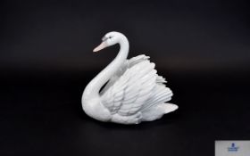 Lladro Large Swan Figurine. Model No 5231, Swan with Wings Spread. c.1983. Height 7.5 Inches.