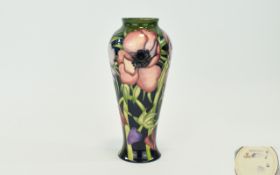 Moorcroft Modern Tube lined Signed Floral Vase of Tapered Form ' Anemone ' Tribute Vase.