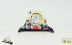 Old Tupton Ware Hand Painted Tubelined Mantel Clock, Butterflies and Flowers Decoration.
