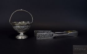 Pair Of Silver Plated Asparagus Tongs Together With An Embossed Silver Plated Bowl.