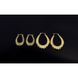 Ladies - Nice Quality and Ornate 9ct Gold Hoop Earrings. Fully Hallmarked. As New Condition.