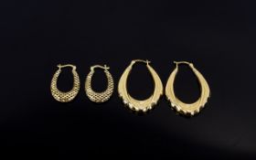 Ladies - Nice Quality and Ornate 9ct Gold Hoop Earrings. Fully Hallmarked. As New Condition.
