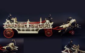 1930's Period Well Constructed Painted Cast Iron Horse Drawn Hook and Ladder Fire Wagon with