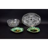 Two 19thC Green Majolica Leaf Dishes Tog