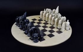 Stone Effect Chess Set with Oval Board a