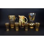 Gilt Glass Vase, Carafe and 4 Tumblers t