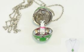 Green Enamelled Egg and Rabbit Charm Pen