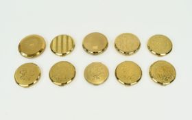 A Collection Of Vintage Stratton Compacts Ten in total, all in gold tone metal, to include three