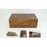 Victorian Period Walnut Cased Writing Slope with brass mounts and key.