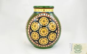 Villeroy and Boch Mettlach Hand Painted Globular Shaped Vase. c.1900 - 1910. Geometric Design on