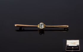 Edwardian Period Excellent Quality 9ct Gold Bar Brooch, Set with a Central Nice Quality Aquamarine