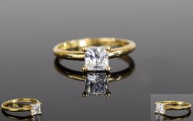 18ct Gold Dress Ring, Set With A White Princess Cut CZ Stone, Fully Hallmarked, Ring Size P½.