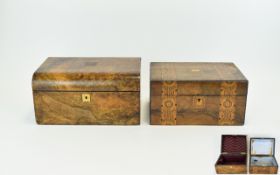Victorian Period Bur - Walnut Lidded Sewing Boxes with Marquerty Inlay, No Interior Fitments.