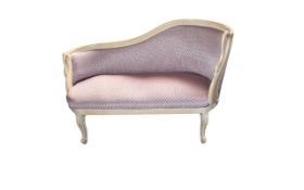 Chaise Lounge Contemporary reproduction day bed, fashioned in pale grey/peach wood. Ornate legs