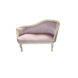 Chaise Lounge Contemporary reproduction day bed, fashioned in pale grey/peach wood. Ornate legs