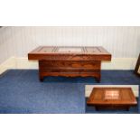 Japanese Hardwood & Copper Hibachi Table - Japanese wood and copper table,