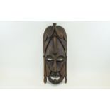 African Early 20th Century Large Hand Carved Wooden Tribal Wall Mask - Please See Photos. Well