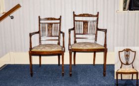 Edwardian - Gillows Fine Quality Set of 3 Grained Rosewood Saloon Chairs with Extensive Marquerty