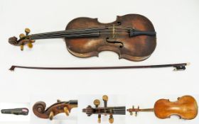 Cased Violin & Bow, Paper Label Reads Andrea Castagneri 1755,