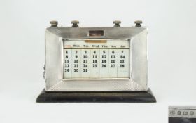 Art Deco Silver Mounted Desk Top Calendar with Ebonised Wood Frame. Hallmark Birmingham 1936,