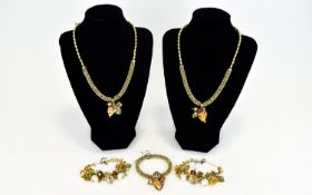 A Collection Of Beaded Gold Tone Costume Jewellery Five items in total to include two statement
