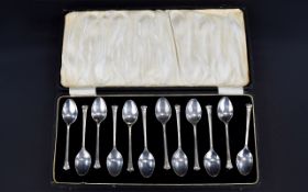 George V Period Boxed Set of 12 Silver Teaspoons. Hallmark Birmingham 1926, In Original Box. All