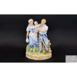 Heubach - German Late 19th Century - Very Fine Quality Bisque Figure - Young Couple with Baby,