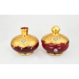 Murano - Fine Quality Cenedese Vetri Pair of Overlaid Gold on Ruby Glass Vase and lidded Jars From