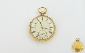 18ct Gold Open Face Pocket Watch, Cream Enamelled Dial Roman Numerals With Subsidiary Seconds,