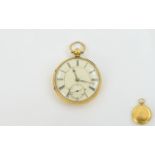 18ct Gold Open Face Pocket Watch, Cream Enamelled Dial Roman Numerals With Subsidiary Seconds,
