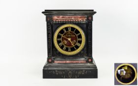 Late 19thC Large Black Slate Mantel Clock, Black Chapter Dial,