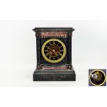 Late 19thC Large Black Slate Mantel Clock, Black Chapter Dial,