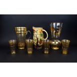 Gilt Glass Vase, Carafe and 4 Tumblers together with an Indian Tree Decorative Jug.