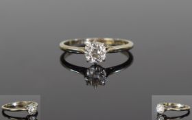 Antique Ladies - Nice Quality Single Stone Cushion Cut Diamond Ring, Set In 18ct and Platinum.