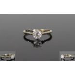 Antique Ladies - Nice Quality Single Stone Cushion Cut Diamond Ring, Set In 18ct and Platinum.