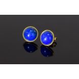 A Nice Quality 18ct Yellow Gold Pair of Earrings, Set with a Pair of Cabouchon Cut Lapis, Lazuli