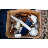 A Mixed Box Of Collectibles Assorted items to include boxed bottle opener, owl ornament,