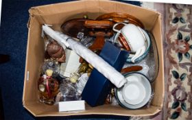 A Mixed Box Of Collectibles Assorted items to include boxed bottle opener, owl ornament,