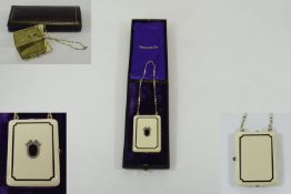 Tiffany & Co 14ct Gold Art Deco Enamelled Vanity Case Hinged Front, Cabochon Sapphire Spring Button,