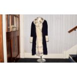 Vintage Cashmere And Mink Coat Ladies full length winter coat in navy blue cashmere blend trimmed to