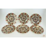 Royal Crown Derby Old Imari Pattern Set of Six Large Cabinet Plates. Pattern No 1128 & Date 1981.