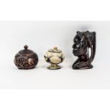 Small Mixed Lot Comprising African Carved Ebony Wood Bust,