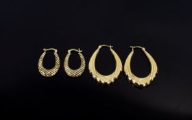 Ladies - Nice Quality and Ornate 9ct Gold Hoop Earrings. Fully Hallmarked. As New Condition. Sizes