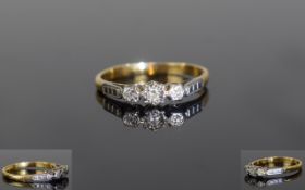 18ct Gold Platinum Ring, Set With Three Diamond Chips, Marked 18ct Plat, Ring Size O.