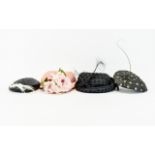 A Collection Of Vintage Hats With Hatbox Four in total, each a small pillbox shape.