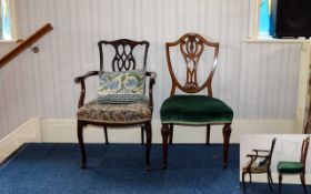 19thC Chippendale Style Dinning Chair Acanthus Carved Arm Rests, Tapestry Padded Seat,
