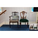 19thC Chippendale Style Dinning Chair Acanthus Carved Arm Rests, Tapestry Padded Seat,