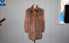 Vintage Rabbit Fur And Leather Jacket Mid length coat in apricot/brown coney fur with tan leather