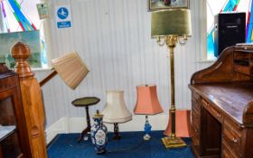 A Collection Of Lamps And Occasional Table Five items in total to include large brass standard lamp