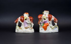 Staffordshire Pair of 19th Century Spill Vases, 'Milkmaid and Milkman' in polychrome pastoral